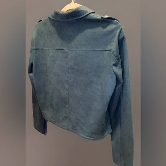 LC Lauren Conrad Dusty Green Faux Suede Front Zip Soft Moto Jacket Medium - Picture 8 of 11